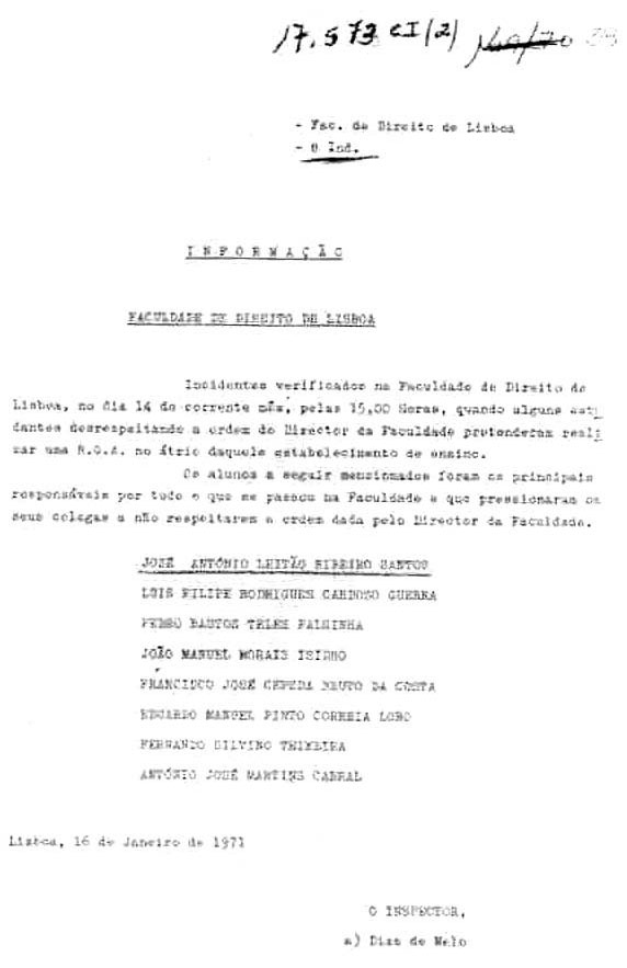 “Informação” do inspector da PIDE Dias de Melo, escrita em 1971