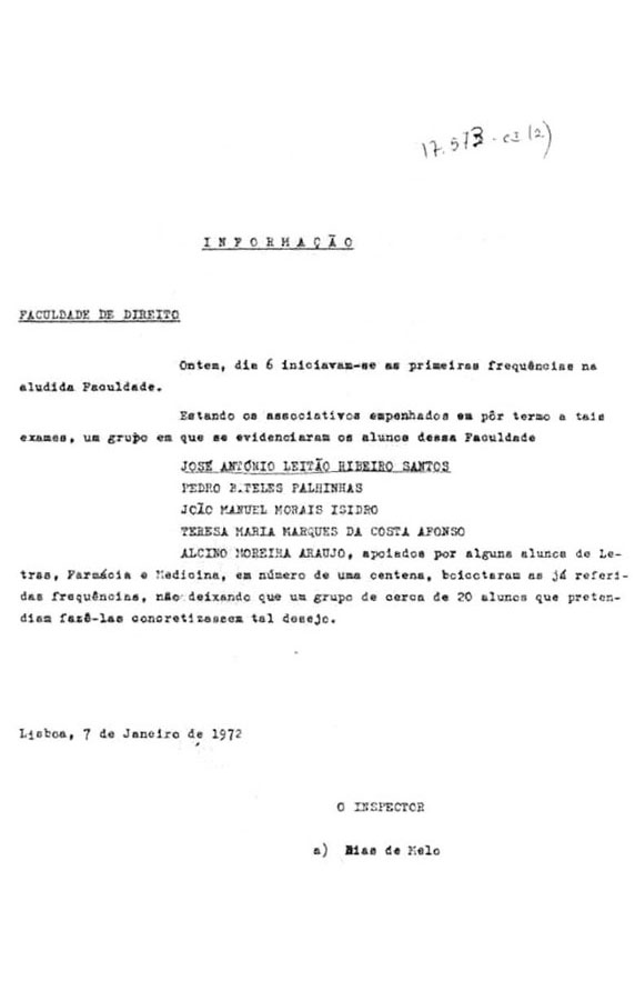 “Informação” do inspector da PIDE Dias de Melo, escrita em 1972