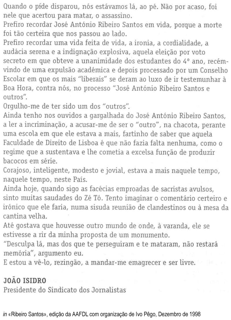 Depoimento de João Isidro sobre Ribeiro Santos