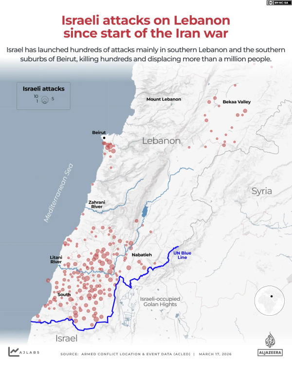 Mapa dos ataques israelitas